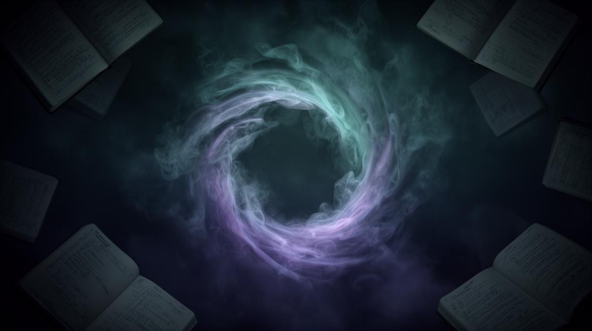 Ethereal spiral of mist symbolizing the cyclical nature of recurring dreams